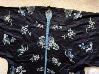 Antique 19th Century Qing Dynasty Embroidered Silk Robe Moths Florals Chinese 12