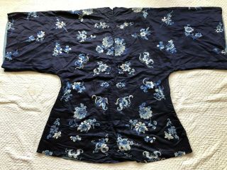 Antique 19th Century Qing Dynasty Embroidered Silk Robe Moths Florals Chinese 2