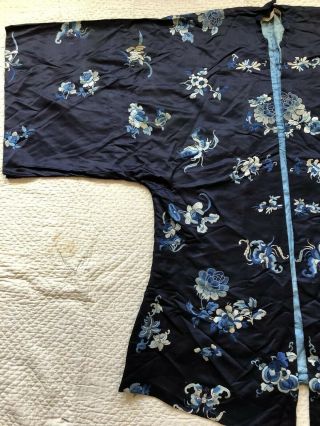 Antique 19th Century Qing Dynasty Embroidered Silk Robe Moths Florals Chinese 3