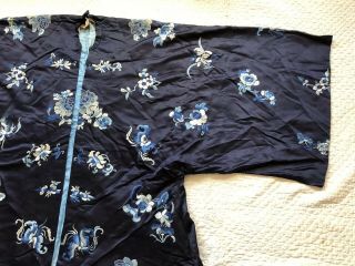 Antique 19th Century Qing Dynasty Embroidered Silk Robe Moths Florals Chinese 5