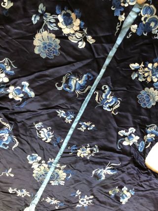 Antique 19th Century Qing Dynasty Embroidered Silk Robe Moths Florals Chinese 6