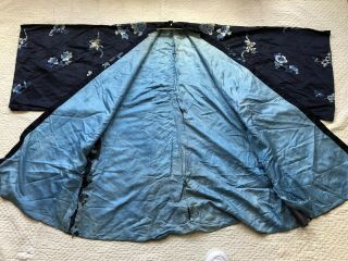Antique 19th Century Qing Dynasty Embroidered Silk Robe Moths Florals Chinese 7