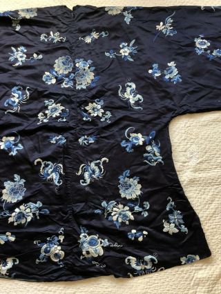 Antique 19th Century Qing Dynasty Embroidered Silk Robe Moths Florals Chinese 8