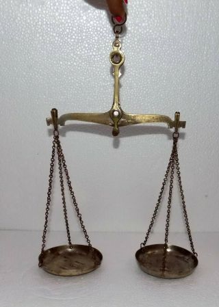 1950s Antique Vintage Brass Balance Scale Jewelers & 2 Brass Pans.  C - 315
