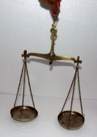 1950s Antique vintage Brass Balance Scale jewelers & 2 brass pans.  C - 315 2