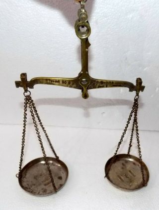 1950s Antique vintage Brass Balance Scale jewelers & 2 brass pans.  C - 315 3