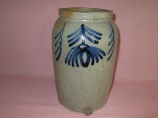 Antique 19th C Stoneware Salt Glazed Decorated Alexandria Virginia Milburn Crock