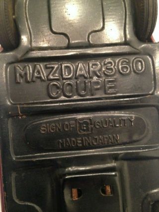 1960 ' s MAZDA R360 2 DOOR COUPE BANDAI TIN TOY FRICTION CAR JAPAN MAROON RARE 9