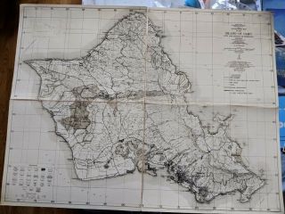 1938 Topographic Map Of Island Of Oahu,  City & County Of Honolulu,  Wwii.  Look