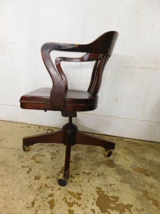 Antique VTG 1940s Mahogany Rolling Swivel Tilt Bankers Lawyer Windsor Desk Chair 2