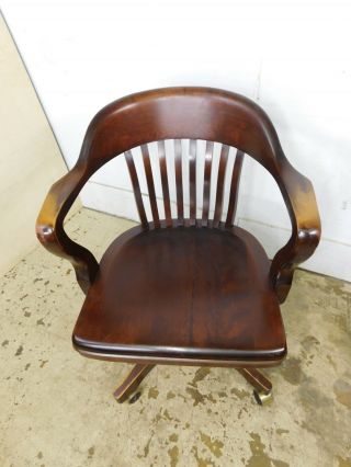 Antique VTG 1940s Mahogany Rolling Swivel Tilt Bankers Lawyer Windsor Desk Chair 3