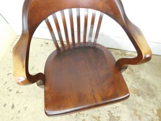 Antique VTG 1940s Mahogany Rolling Swivel Tilt Bankers Lawyer Windsor Desk Chair 5