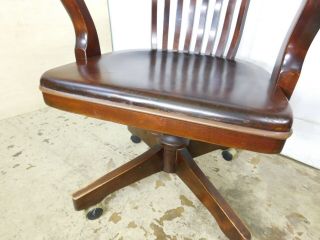 Antique VTG 1940s Mahogany Rolling Swivel Tilt Bankers Lawyer Windsor Desk Chair 6
