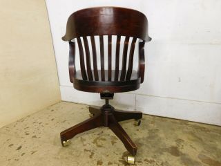 Antique VTG 1940s Mahogany Rolling Swivel Tilt Bankers Lawyer Windsor Desk Chair 7