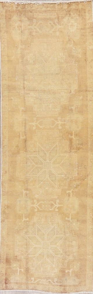 Vintage Muted Color Oriental Runner Rug Wool Geometric Hand - Knotted 3 X 8 Carpet