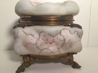 Antique Wavecrest Dresser Powder Box Hand Painted Flowers Footed Large Size