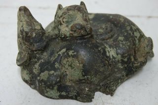 Interesting Chinese Bronze Beast Desk Weight Or Scroll Weight - Very Rare L@@k