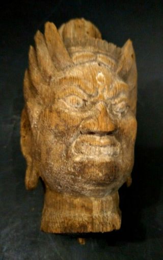 Kamakura Period Guardian King Carved Head - Japan - 13th Century