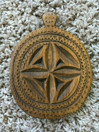 19th Century Butter Stamp (mold,  Print,  Press) W/radial Design & Ornate Borders