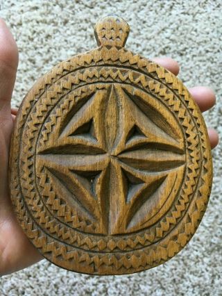 19th Century Butter Stamp (mold,  print,  press) w/Radial Design & Ornate Borders 3