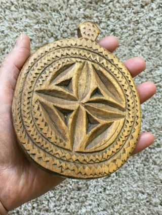 19th Century Butter Stamp (mold,  print,  press) w/Radial Design & Ornate Borders 5