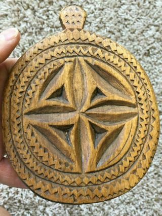 19th Century Butter Stamp (mold,  print,  press) w/Radial Design & Ornate Borders 6