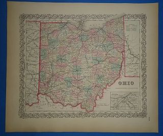 Vintage 1857 Ohio Map Old Hand Colored Colton 
