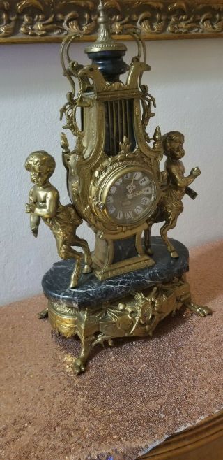 Imperial Italian Mantel Ornate Clock Black Marble Bronze/brass