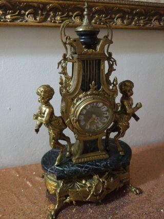 Imperial Italian Mantel Ornate Clock black Marble Bronze/Brass 5