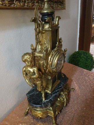 Imperial Italian Mantel Ornate Clock black Marble Bronze/Brass 6