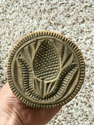 mid 19th Century Butter Stamp (mold,  print,  press) ; pine; tulip (?) ; 3
