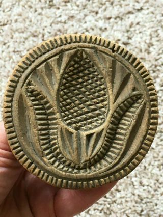 mid 19th Century Butter Stamp (mold,  print,  press) ; pine; tulip (?) ; 6