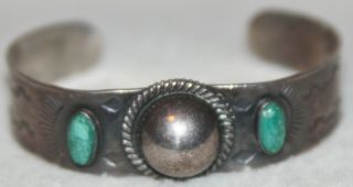 Navajo Antique 1910s - 1920s Inlaid Stones Stamp Design Bracelet 7