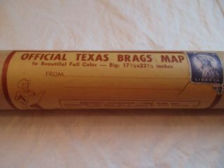 Vintage 1946 TEXAS BRAGS MAP Mailer Tube Sent to Manhattan Kansas 3