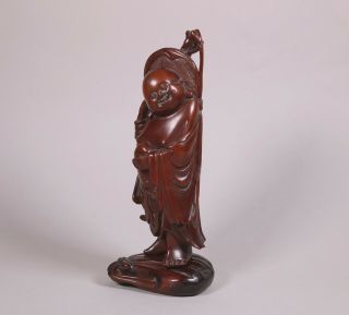 Antique Chinese Lacquered Boxwood Figure Of A Standing Male Qing Dynasty
