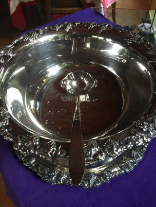 Gorham {newport} Silver Plate Vintage Punch Bowl; W/ Tray & Ladle