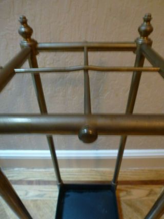 English Edwardian Style Square Brass Cane & Umbrella Stand with Cast Iron Pan 3