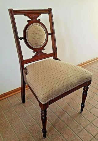 Antique Walnut Upholstered Accent,  Hall Or Desk Chair - Circa Late1800s