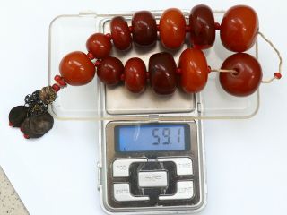 Antique Natural Ottoman Yolk Baltic Amber Rosary 19th 59gr Large Huge Grains Wow 11