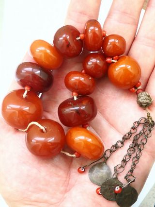 Antique Natural Ottoman Yolk Baltic Amber Rosary 19th 59gr Large Huge Grains Wow 6