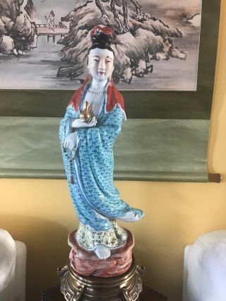 Antique Large Chinese Porcelain Guan - Yin Figurine Statue 17 In.  (44cm) Singed