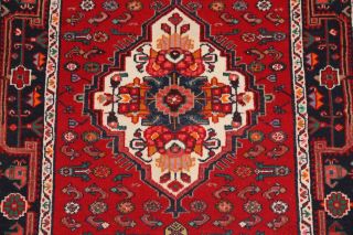 Handmade Red Vintage Geometric Hamedan Oriental 4x7 Traditional Woolen Area Rug 4