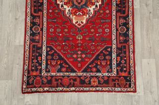 Handmade Red Vintage Geometric Hamedan Oriental 4x7 Traditional Woolen Area Rug 5