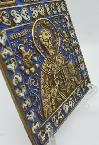 Russia Orthodox bronze icon Saint Nicholas Chudotvorets.  With top part. 3