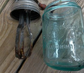 Blue Glass Holt - Lyon Jar Cream Whip Mayonnaise Mixer Holt Lyon Co.  Tarrytown,  NY 7