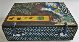 ANTIQUE RARE CHINESE ENAMELED SILVER PLATED BOX FIGURAL DECOR SIGNED QING 1870 2
