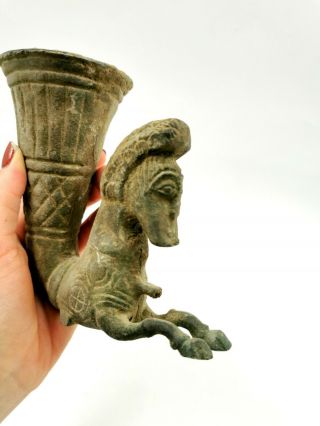 Greek Archaic Ca.  1000bc Period Bronze Rhyton W/ Grypthon - Ritual Cup R433