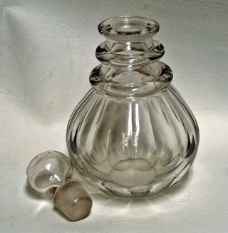 3 - Antique 18th Century Georgian Clear Blown Glass Ringed Neck Decanter Bottles 3