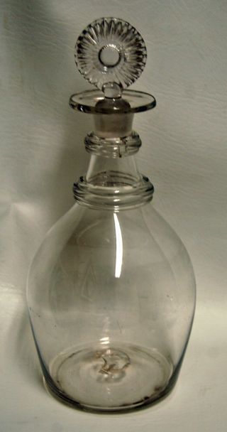 3 - Antique 18th Century Georgian Clear Blown Glass Ringed Neck Decanter Bottles 4