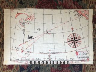 Rare Amelia Earhart Search Area Map - Hand Drawn Calligraphy - Uss Lexington 1937